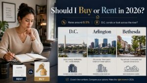 Rent vs buy a Washington, D.C. condo in 2026 — DMV cost comparison hero image