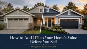 Before and after home exterior showing pre-sale curb appeal improvements that add value