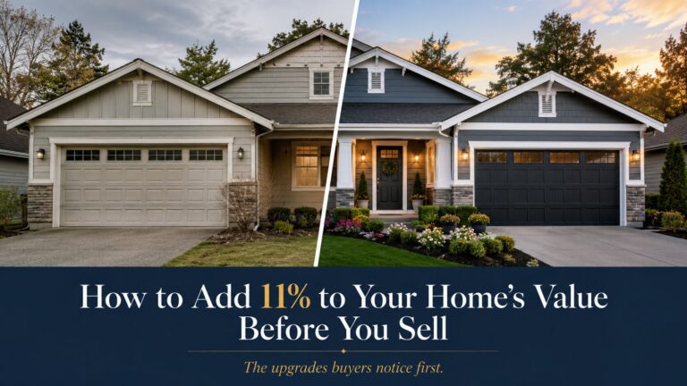Before and after home exterior showing pre-sale curb appeal improvements that add value